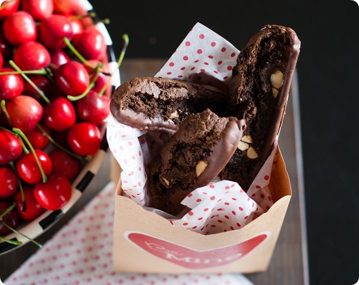 Chocolate Almond Cherry Biscotti...don't try to resist them. Bake at 350°